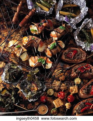 Vegetarian BBQ, BBQ, Vegetarian, charcoal, vegetables, food, diet View Large Photo Image Stock Photo - Vegetarian BBQ, BBQ, Vegetarian, charcoal, vegetables, food, diet. Fotosearch