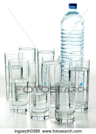 Stock Photo - water, glass, glasses, bottle, drink, refresh, cool. Fotosearch