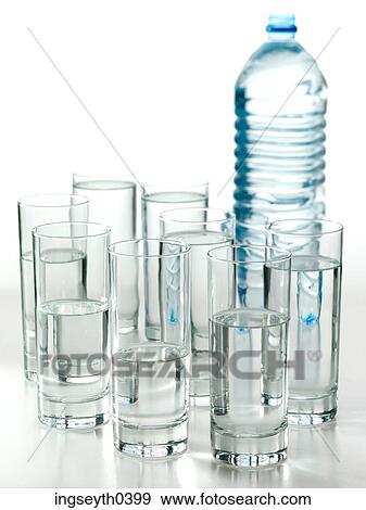 Stock Photo - water, glass, glasses, bottle, drink, refresh, cool. Fotosearch