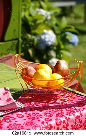 Stock Photography - A basket of fruit on a table. Fotosearch