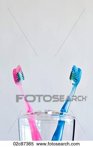 A couple of pink and blue toothbrushes in toothbrush holder. View Large Photo Image Stock Photography - A couple of pink and blue toothbrushes in toothbrush holder.. Fotosearch