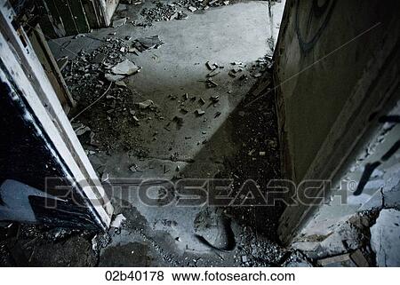 Stock Photo - Abandoned warehouse with loose rubble. Fotosearch