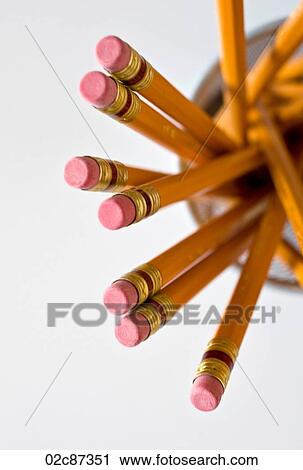 Aerial view of new orange HB pencils in holder, on white background. View Large Photo Image Stock Image - Aerial view of new orange HB pencils in holder, on white background.. Fotosearch