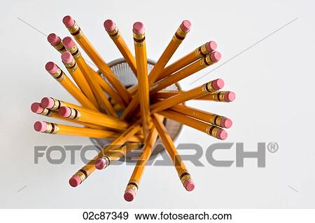 Aerial view of new orange HB pencils in holder, on white background. View Large Photo Image Stock Photo - Aerial view of new orange HB pencils in holder, on white background.. Fotosearch