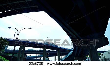 Stock Image - American freeway overpass in busy metropolitan city.. Fotosearch