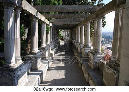Stock Image - Architectural walkway in Fundacion Rodriguez Acosta, Granada, Andalusia, Spain. Fotosearch