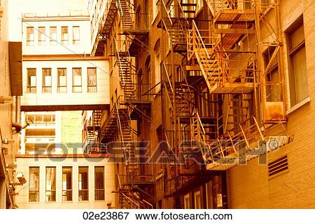 Back alley fire escapes. View Large Photo Image Stock Photo - Back alley fire escapes.. Fotosearch