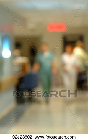Stock Image - Blurry view of hospital corridor.. Fotosearch