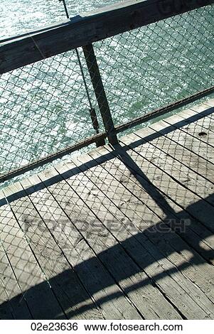 Bridge railing detail with shadows on decking. View Large Photo Image Stock Photograph - Bridge railing detail with shadows on decking.. Fotosearch