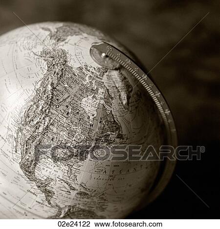 Stock Image - B&W close-up global view of North America.. Fotosearch