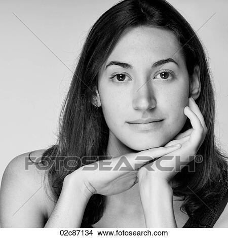 B&W face shot of young woman. View Large Photo Image Picture - B&W face shot of young woman.. Fotosearch