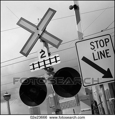 Stock Photograph - Calgary railway crossing warning sign.. Fotosearch