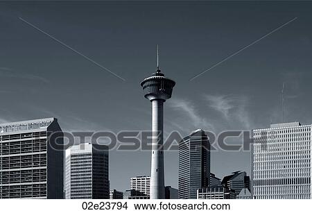 Picture - Calgary Tower surrounded by buildings.. Fotosearch