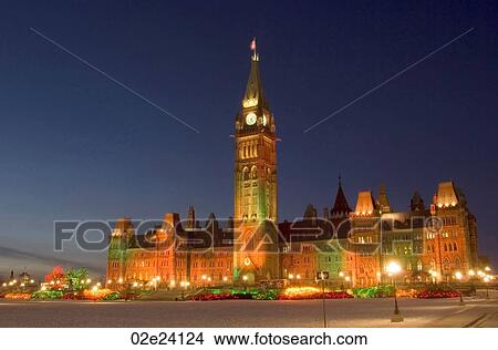 Picture - Canada's Parliament Buildings at Christmas.. Fotosearch