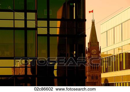 Stock Image - Canadian cities, downtown corporate view of Ottawa's Peace Tower, Canada.. Fotosearch