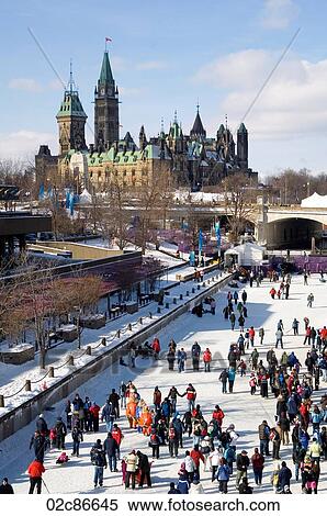 Stock Photography - Canadian Cities, Ottawa's famous winter skateway, Canada.. Fotosearch
