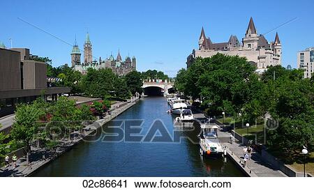 Stock Image - Canadian Cities, Ottawa's historic Rideau Canal, Ontario Canada.. Fotosearch