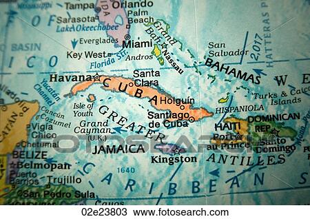 Stock Image - Caribbean map on a globe.. Fotosearch