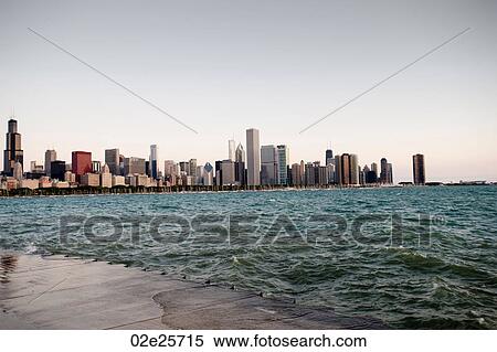 Chicago skyline, Lake Michigan View Large Photo Image Stock Photography - Chicago skyline, Lake Michigan. Fotosearch