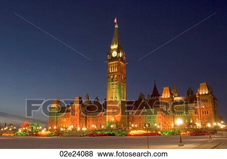 Stock Photo - Christmas lights at Ottawa's Parliament Buildings.. Fotosearch