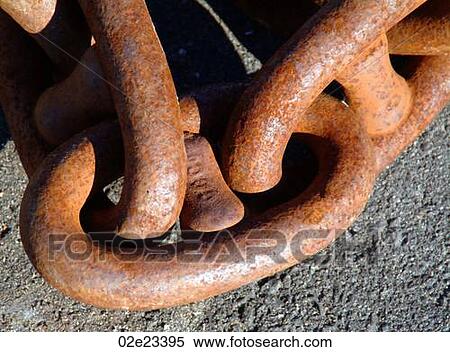 Stock Photography - Close-up detail view of rusty chain links.. Fotosearch