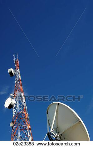Communications tower and satellite dish. View Large Photo Image Stock Photo - Communications tower and satellite dish.. Fotosearch