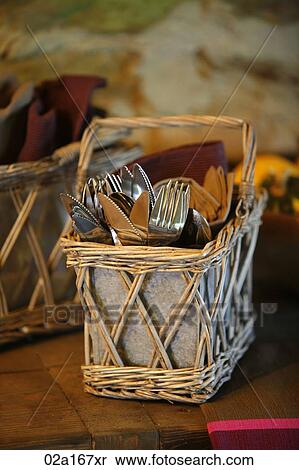 Cutlery in a basket View Large Photo Image Stock Photography - Cutlery in a basket. Fotosearch