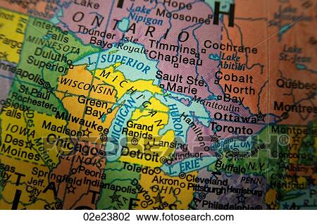 Detail of Great Lakes, on map. View Large Photo Image Stock Image - Detail of Great Lakes, on map.. Fotosearch