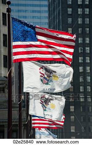 Stock Image - Flags along Michigan Avenue in Chicago. Fotosearch