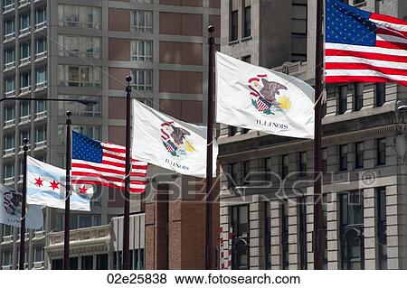 Flags along Michigan Avenue in Chicago View Large Photo Image Stock Photo - Flags along Michigan Avenue in Chicago. Fotosearch