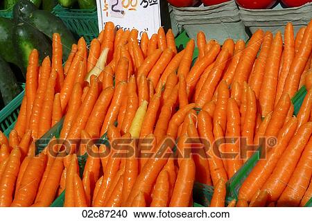 Freshly picked carrots on display at a farmer's market. View Large Photo Image Stock Image - Freshly picked carrots on display at a farmer's market.. Fotosearch