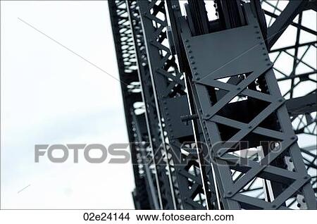 Picture - Girder and framing structure on metal bridge.. Fotosearch