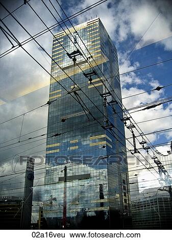Stock Photograph - High rise building ad transportation links. Fotosearch