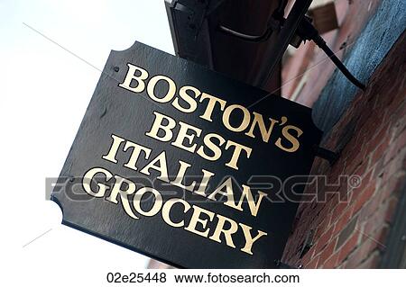 Stock Photo - Italian Grocery sign in Boston, Massachusetts, USA. Fotosearch