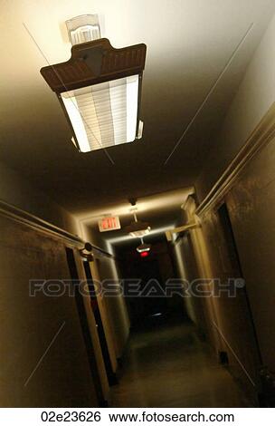 Lights above a dark hallway. View Large Photo Image Stock Photograph - Lights above a dark hallway.. Fotosearch