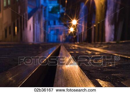 Lisbon tramline at dusk View Large Photo Image Stock Photo - Lisbon tramline at dusk. Fotosearch