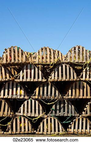 Lobster traps stacked in rows. View Large Photo Image Stock Photography - Lobster traps stacked in rows.. Fotosearch
