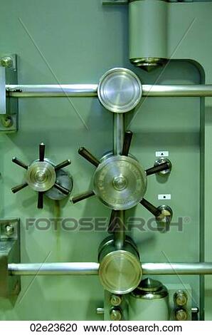 Stock Image - Locking mechanism of bank safe.. Fotosearch