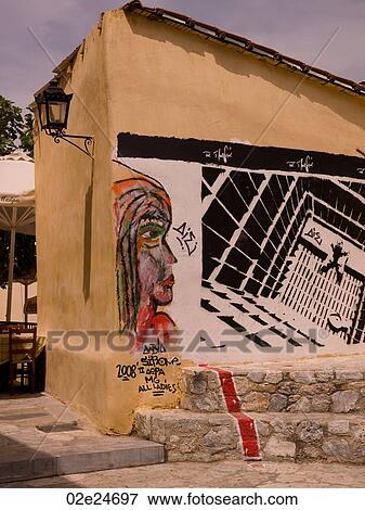 Stock Photo - Mural in Athens Greece. Fotosearch