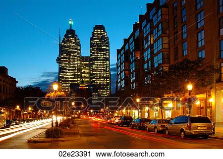 Stock Image - Night stree scene, Toronto Canada.. Fotosearch