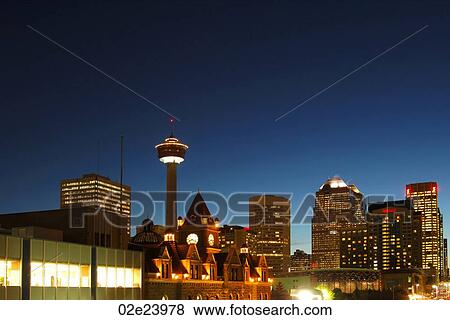 Night view of Calgary Tower and old City Hall. View Large Photo Image Stock Photo - Night view of Calgary Tower and old City Hall.. Fotosearch