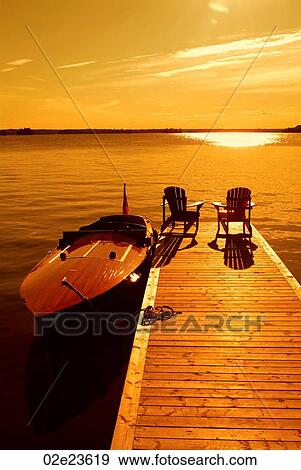 Old heritage cigarette boat beside Muskoka dock. View Large Photo Image Stock Photo - Old heritage cigarette boat beside Muskoka dock.. Fotosearch