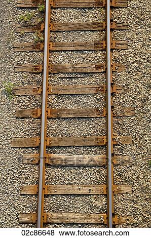 Overhead view of single set of train tracks. View Large Photo Image Stock Photo - Overhead view of single set of train tracks.. Fotosearch