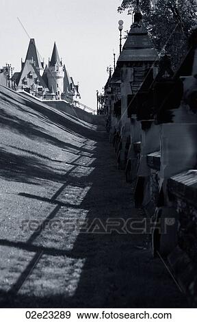 Stock Photo - Parliament Hill lawn with shadow from fence.. Fotosearch
