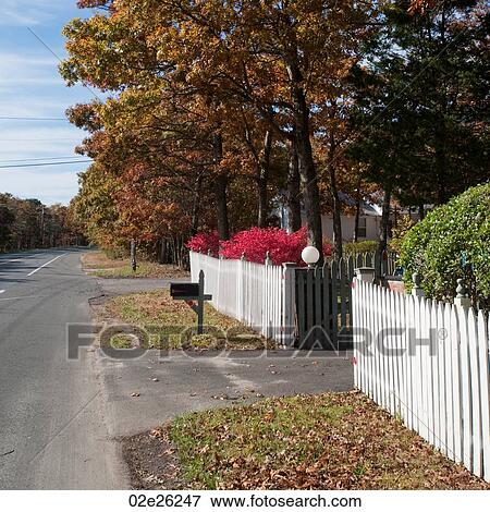 Stock Photo - Picket fence in East Hamptons. Fotosearch
