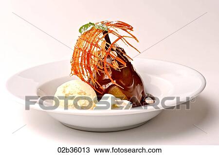 Poached Pear With Chocolate and Vanilla Ice Cream View Large Photo Image Stock Image - Poached Pear With Chocolate and Vanilla Ice Cream. Fotosearch