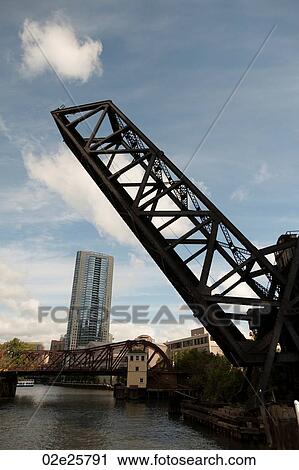Stock Image - Raised Drawbridge in Chicago. Fotosearch