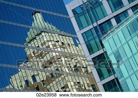 Reflection of Marine Building in another building, Vancouver Canada. View Large Photo Image Stock Photo - Reflection of Marine Building in another building, Vancouver Canada.. Fotosearch
