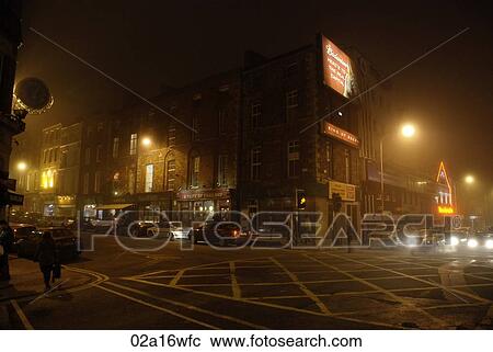 Stock Image - Road junction in Cork by night, Ireland. Fotosearch