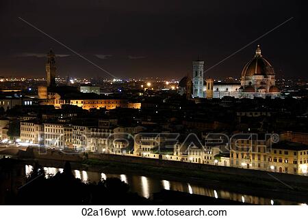Santa Maria di Fiore Cathedral, Florence, Italy and the Arno river at night View Large Photo Image Stock Photograph - Santa Maria di Fiore Cathedral, Florence, Italy and the Arno river at night. Fotosearch